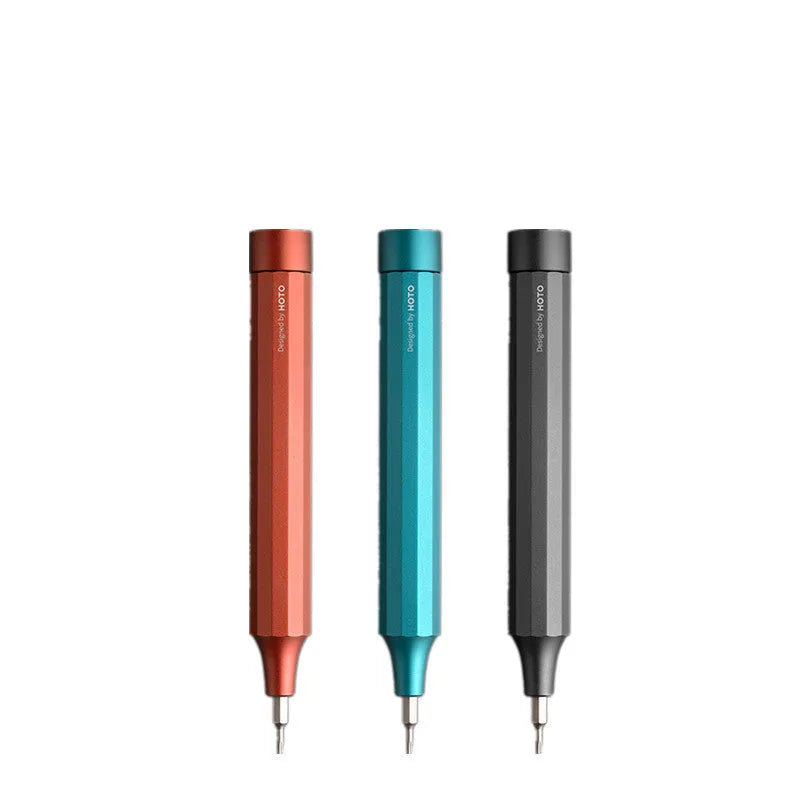 24-in-1 repair screwdriver set with magnetic bit storage in aluminium handle, shown in green, grey, or red.