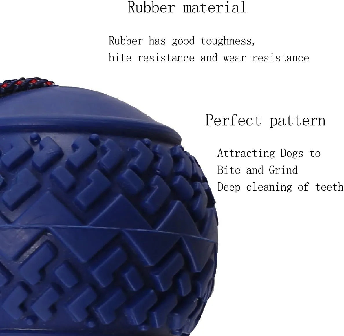 Blue or red natural rubber dog ball with attached rope toy for small and medium breed dogs
