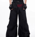 Korean style wide-leg function pants for boys in black solid colour with relaxed fit