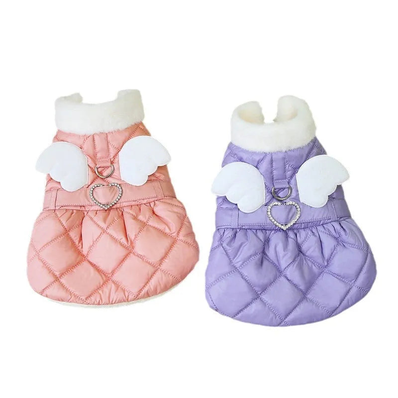 A pink or purple casual skirt for small dogs made from polyester with a thick cotton lining.