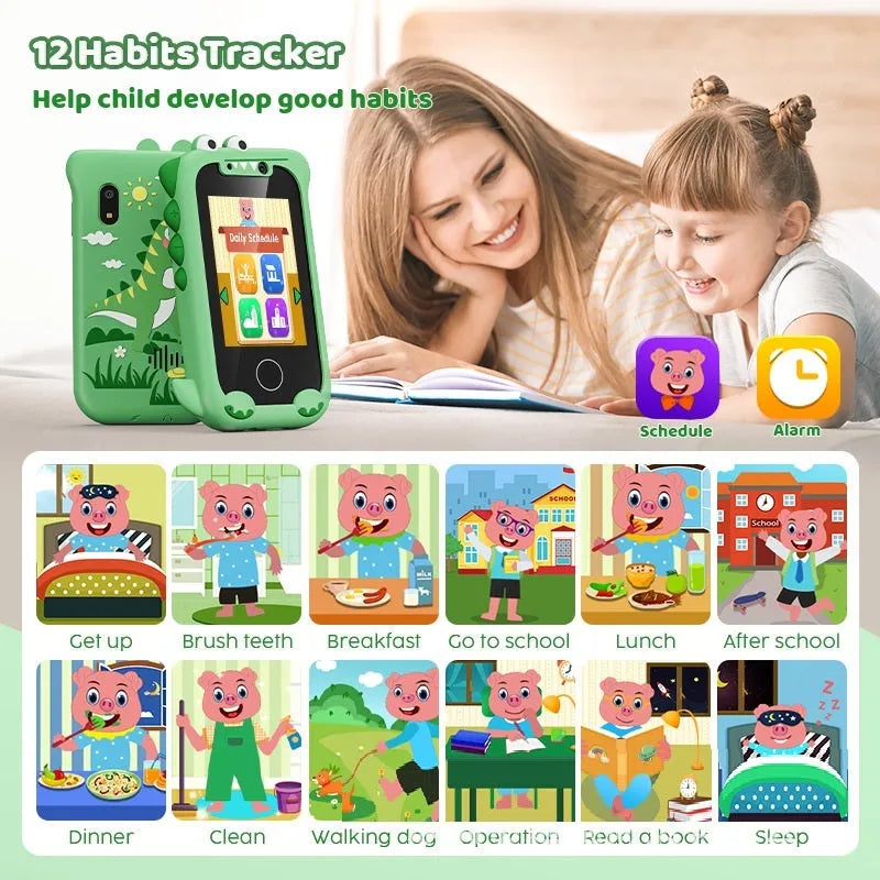 Blue silicone case educational mobile phone camera toy for children with touch screen and hang rope
