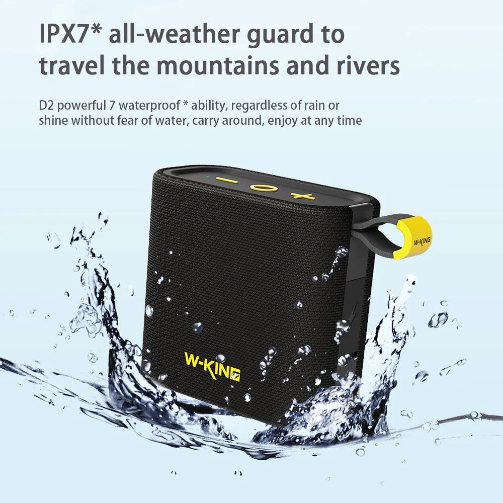 Black portable waterproof Bluetooth speaker with compact dimensions 49.5 x 88.5 x 94.5 mm