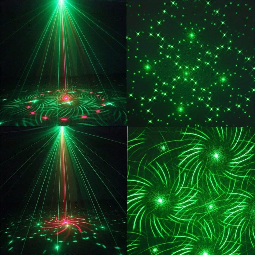 JC-24 in one laser light projector with red and green laser patterns and remote control, 105x90x52mm