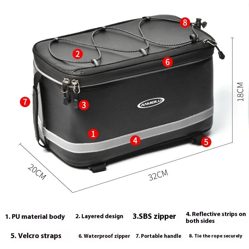 Black waterproof 12L PU leather backseat bicycle rack bag for electric cars