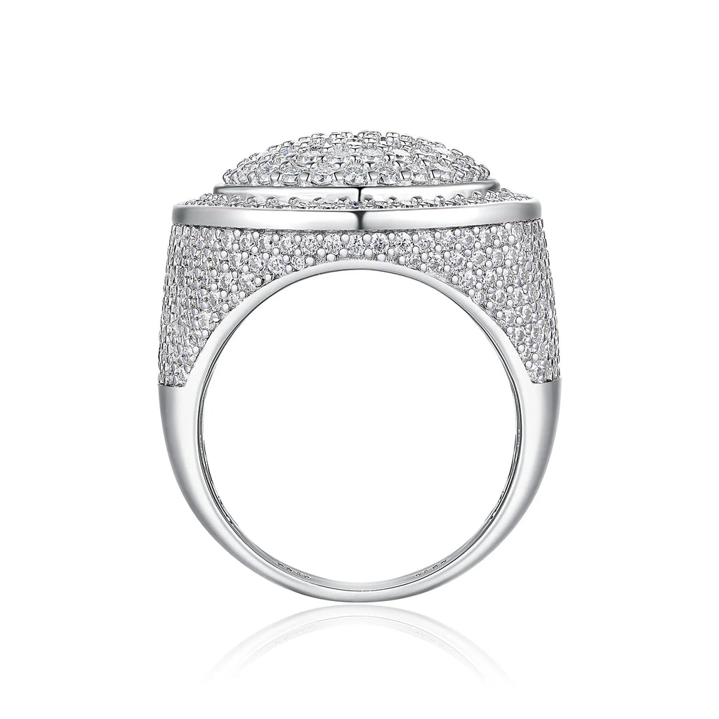 Men's moissanite ring set in S925 silver with platinum plating, hip-hop style, testable with diamond pen, gift box packaging