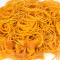 500g bundle of yellow rubber bands showing multiple diameter sizes from 16mm to 70mm
