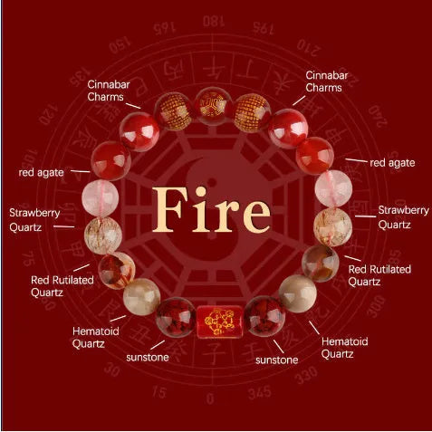 Handmade natural crystal bracelet with five elements gold wood water fire soil designs