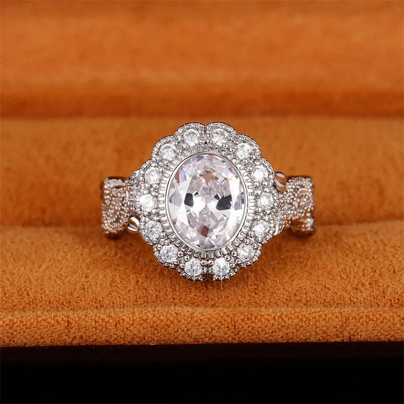 Women's copper ring with diamond plating, round zircon stone, and white gold colour finish on geometry band.