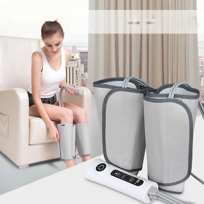 Automatic air wave calf massage machine in grey with pneumatic wrap and control panel