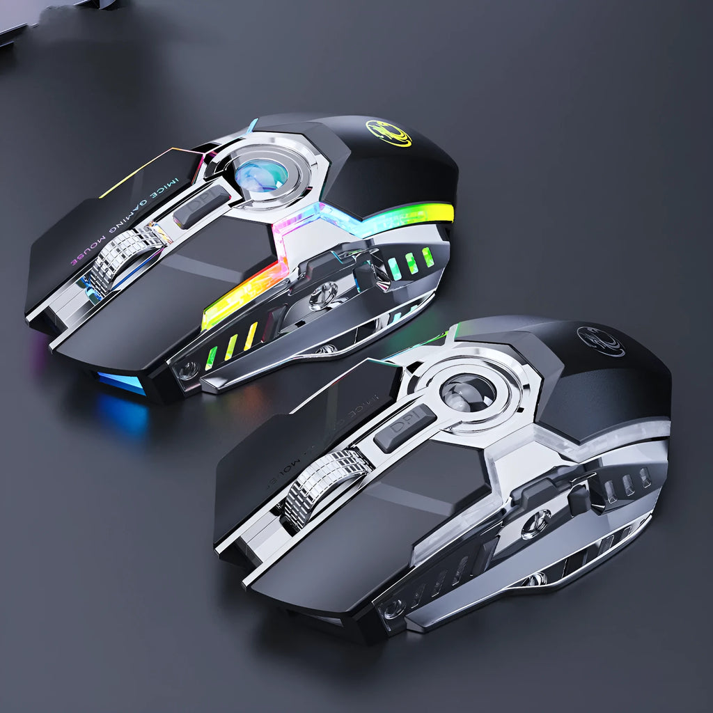 7-button 2.4G wireless silent charging RGB streamer gaming mouse in black with three-dimensional scroll wheel
