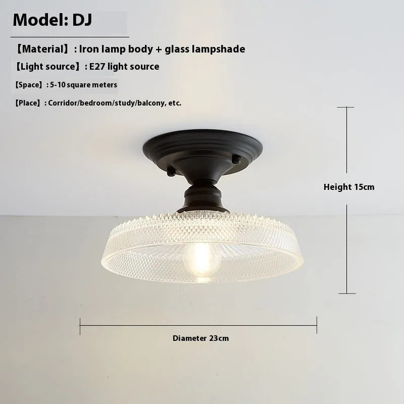 American retro single-head ceiling lamp with a glass cover shade