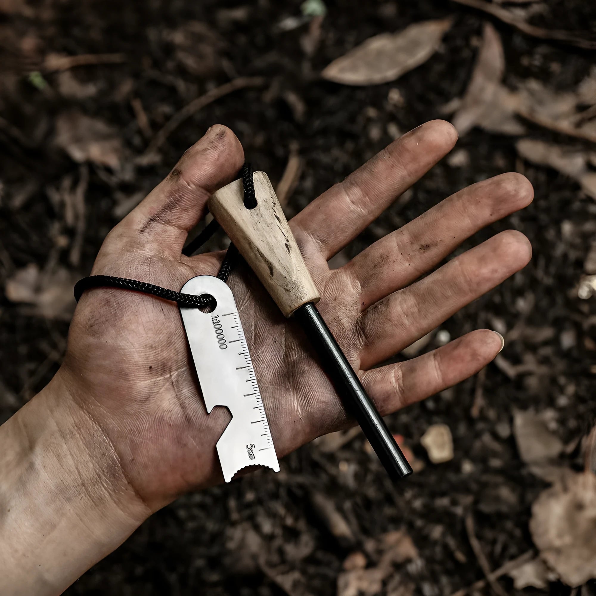 Portable outdoor flint survival tool with sparkstone, cylindrical style