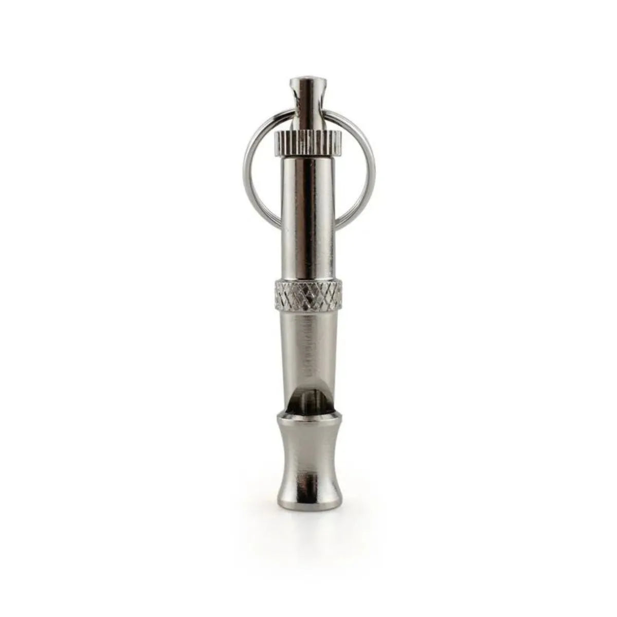 Metallic adjustable ultrasonic dog whistle with brass electroplated nickel construction
