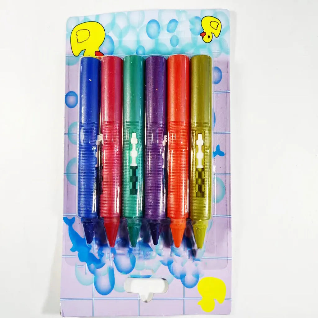 Set of 6 washable bath crayons in 6 colours with push-type PP shells for children's bath play