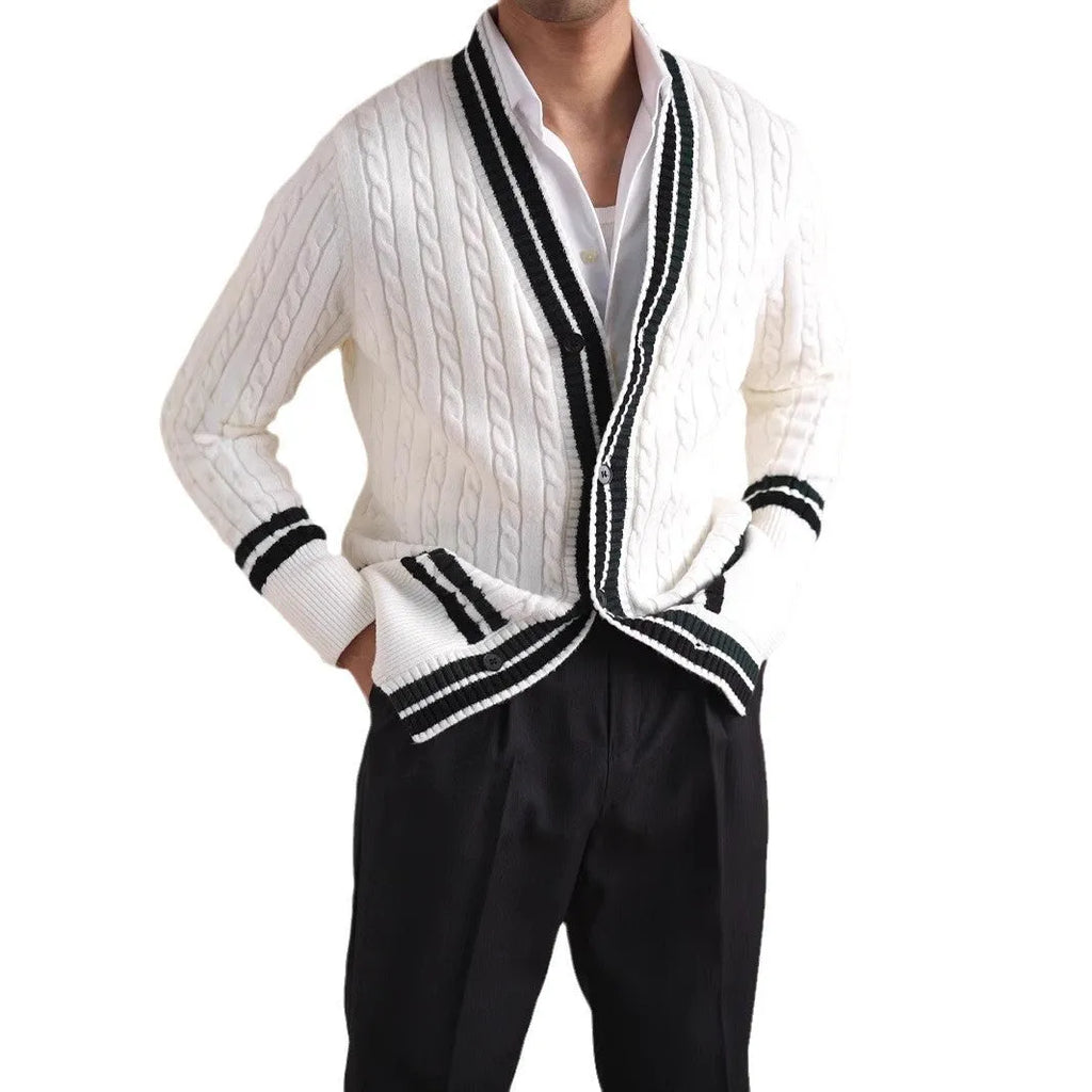 Men's twist texture lyocell blend cardigan sweater coat in white, straight fit, open front casual top