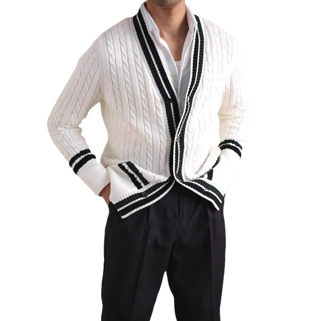Men's twist texture lyocell blend cardigan sweater coat in white, straight fit, open front casual top