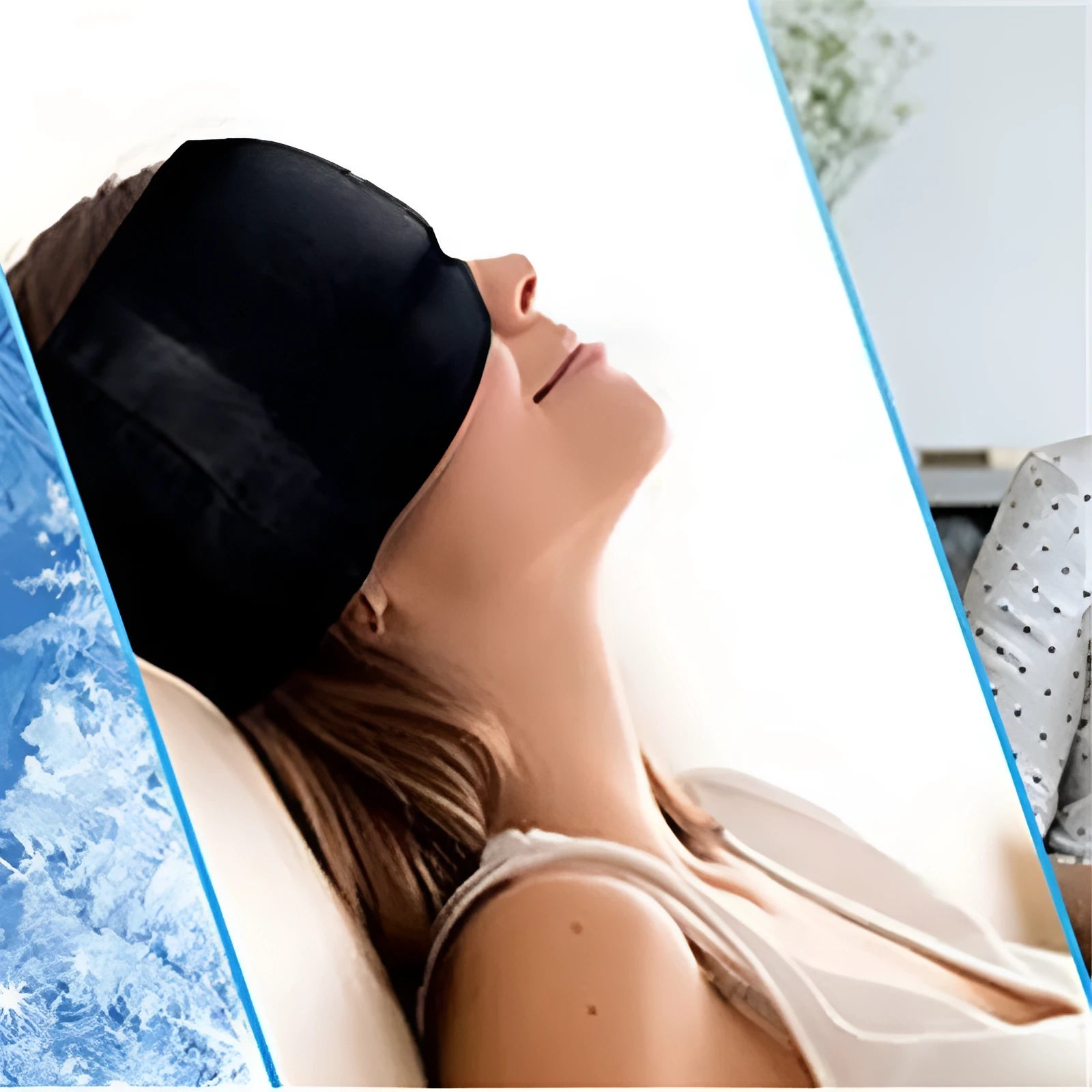 Black elastic cloth gel eye mask with adjustable headband for cold compress headache relief