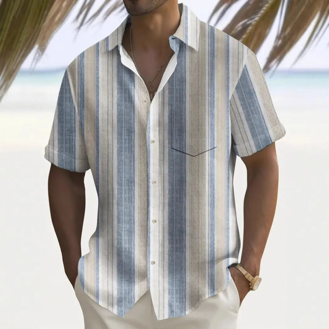 Multicolour printed men's loose fit casual shirt with cardigan collar in polyester fabric