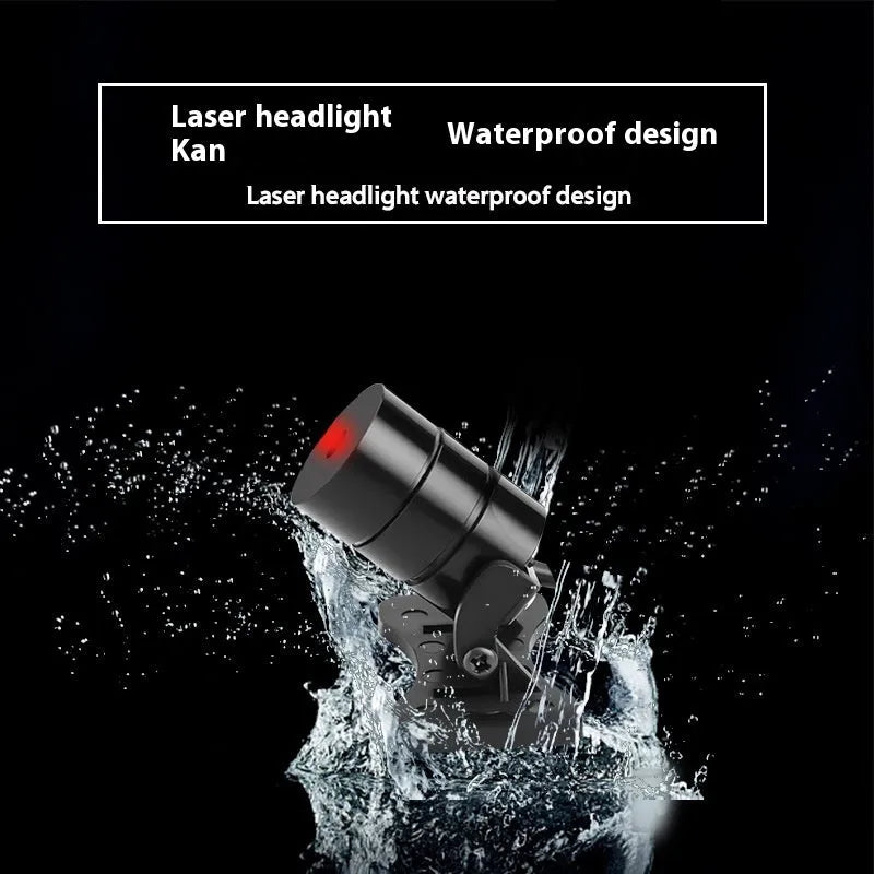 Motorcycle laser fog light unit with aluminium housing projecting star pattern on road surface.