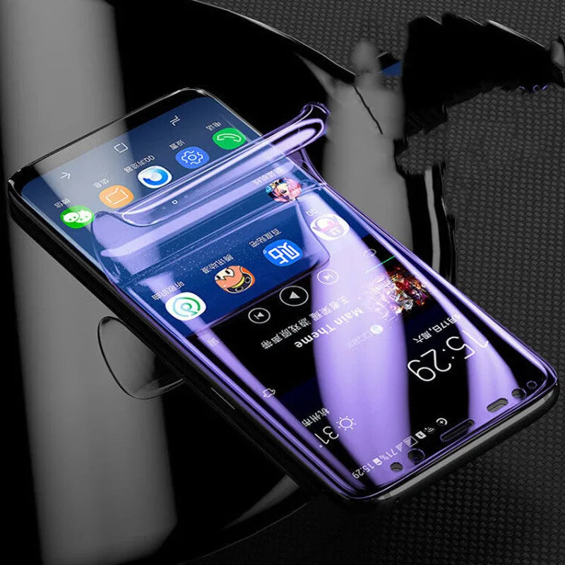 Purple light curved hydraulic film screen protector for Samsung Galaxy phones.