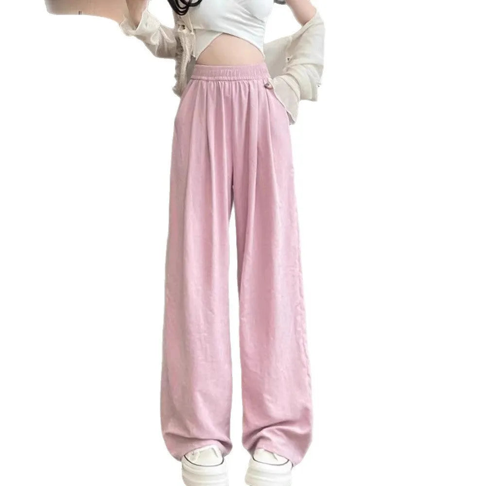 Casual tall sweatpants white wide leg high waist pleated trousers for women acetate fabric