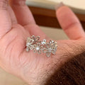 Silver Flowers lace hollow flower ring for women, electroplated metal geometric floral design