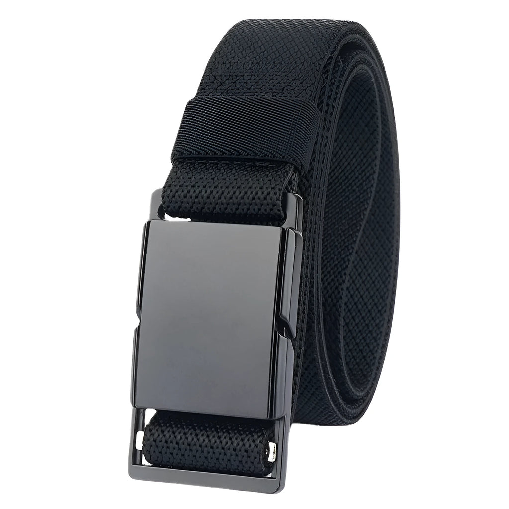 Casual polyester belt with a silver alloy magnetic buckle in army green colour.