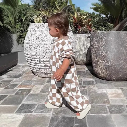 Baby long climbing suit in cotton fabric, neutral design, available in multiple colours for spring and autumn