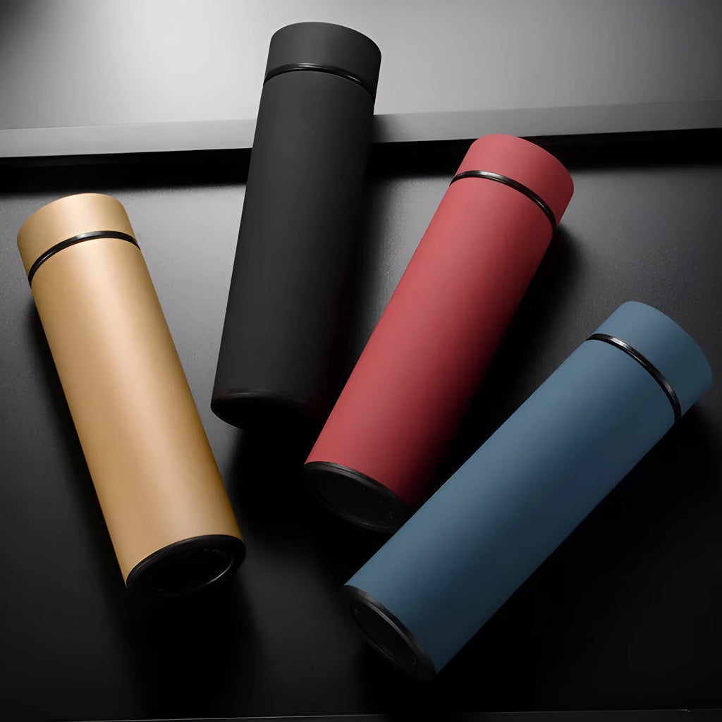 450ml stainless steel vacuum flask in black, red, gold, or blue with arrow-shaped mouth