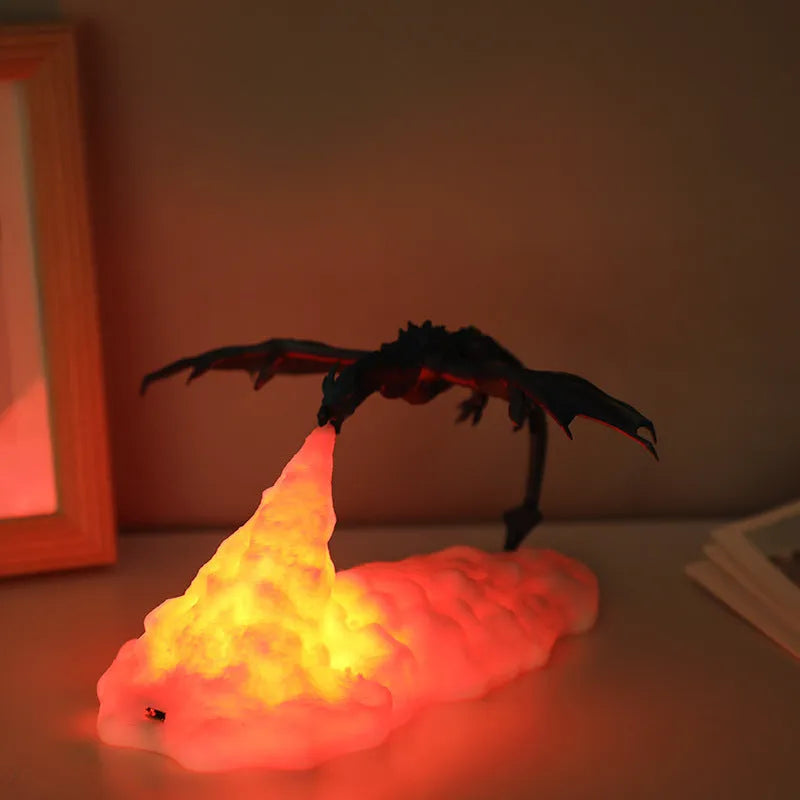 3D printed biodegradable PLA dragon LED night light with warm glow, rechargeable, blue and red colour options
