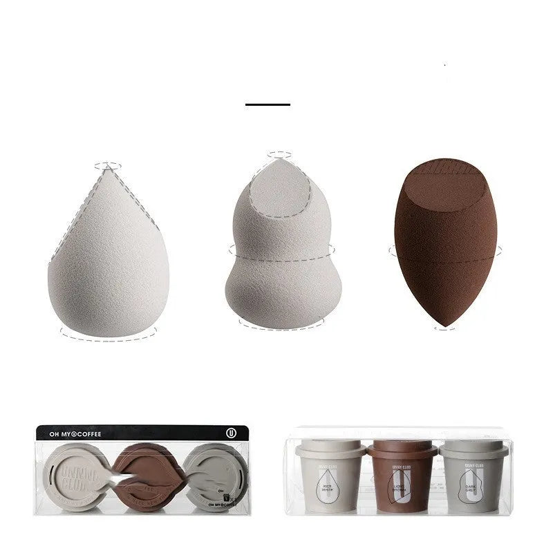 Three soft Unny makeup egg sponges in a pack, made from hydrophilic polyurethane, for liquid foundation blending