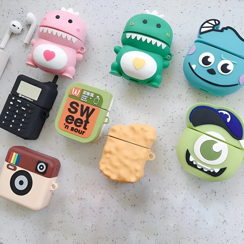 Silicone cartoon animal protective case for AirPods showing multiple colour options