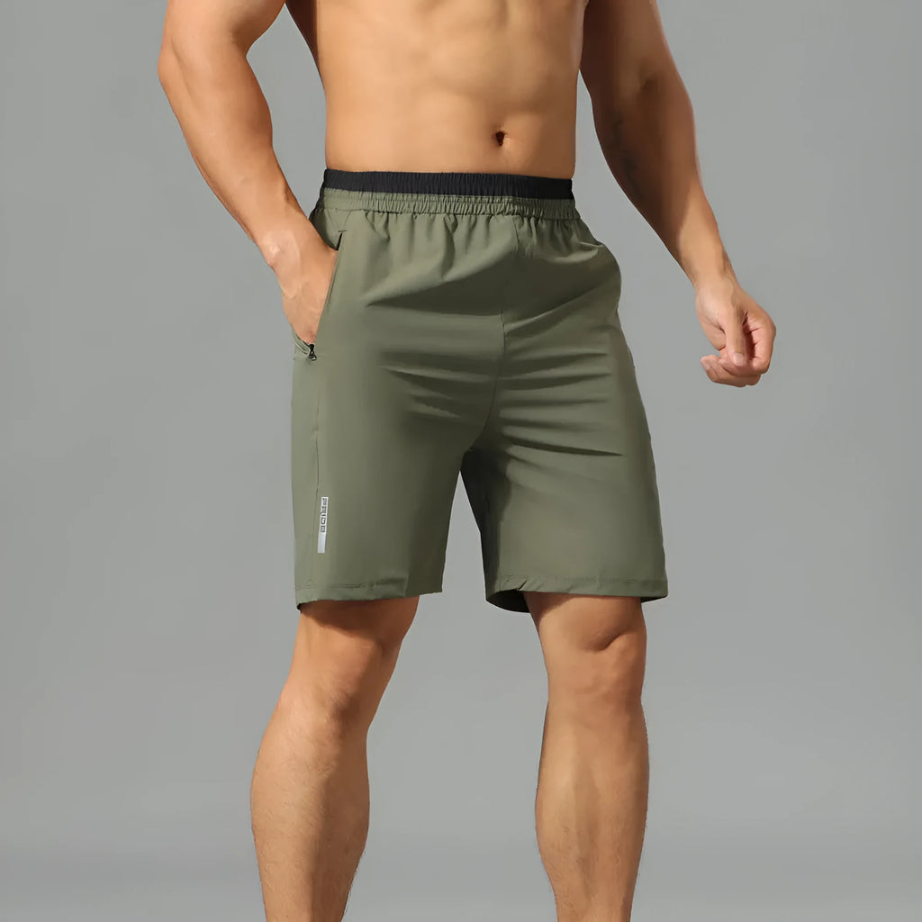 Men's loose grey cropped workout pants with quick-drying Ice Silk fabric for running and sport