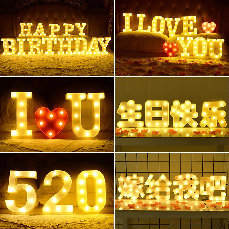 LED plastic letter lights arranged for birthday celebration with 22cm height