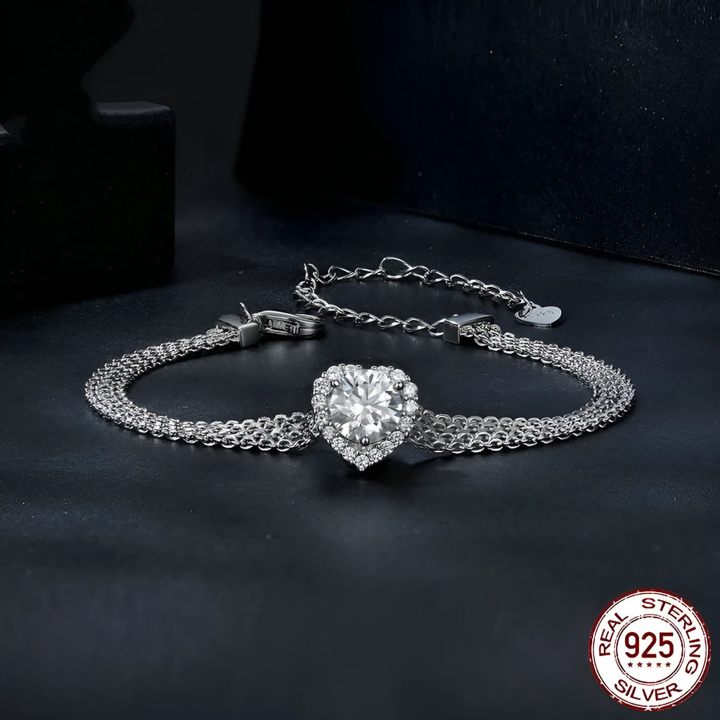 S925 sterling silver love woven bracelet with 1 karat moissanite stone, electroplated, MSB019 colour