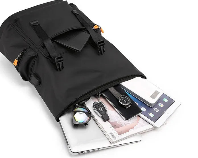 Men's Oxford cloth large capacity backpack 30x14x43cm in black for travel and commute