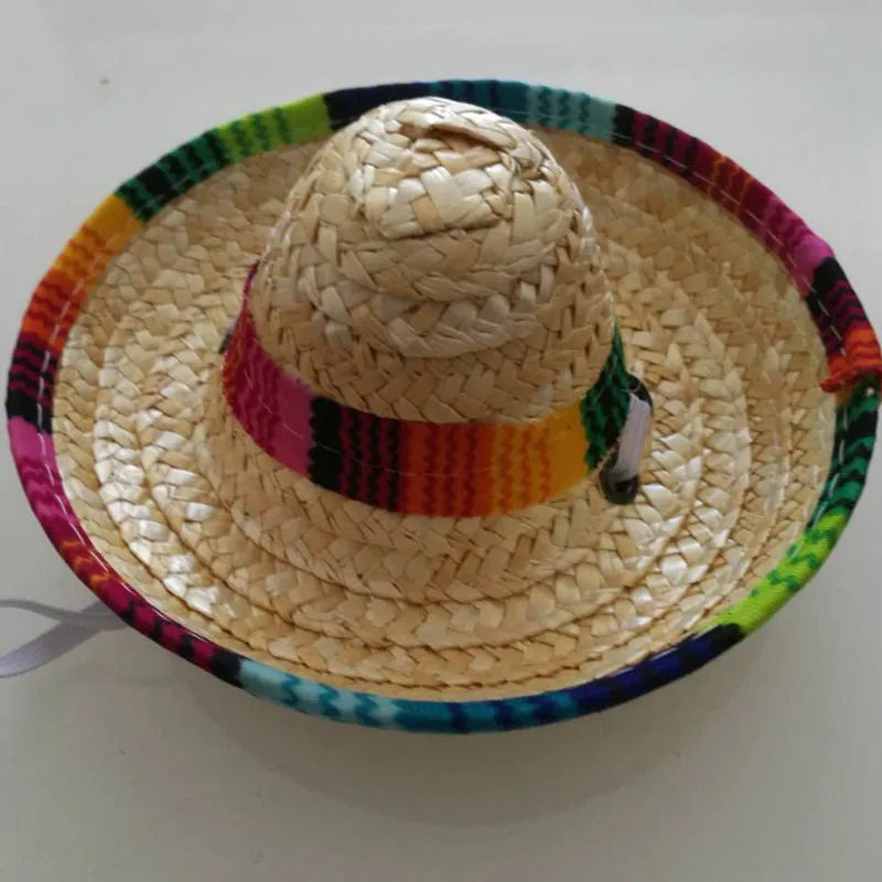 Pet Supplies Straw Woven Mini Pet Dog Straw Hat Pet Mexican Straw Hat Pet Cat Sun Hat for Small Dogs and Cats with Unique Pattern Casual Style Cone Height 7 cm