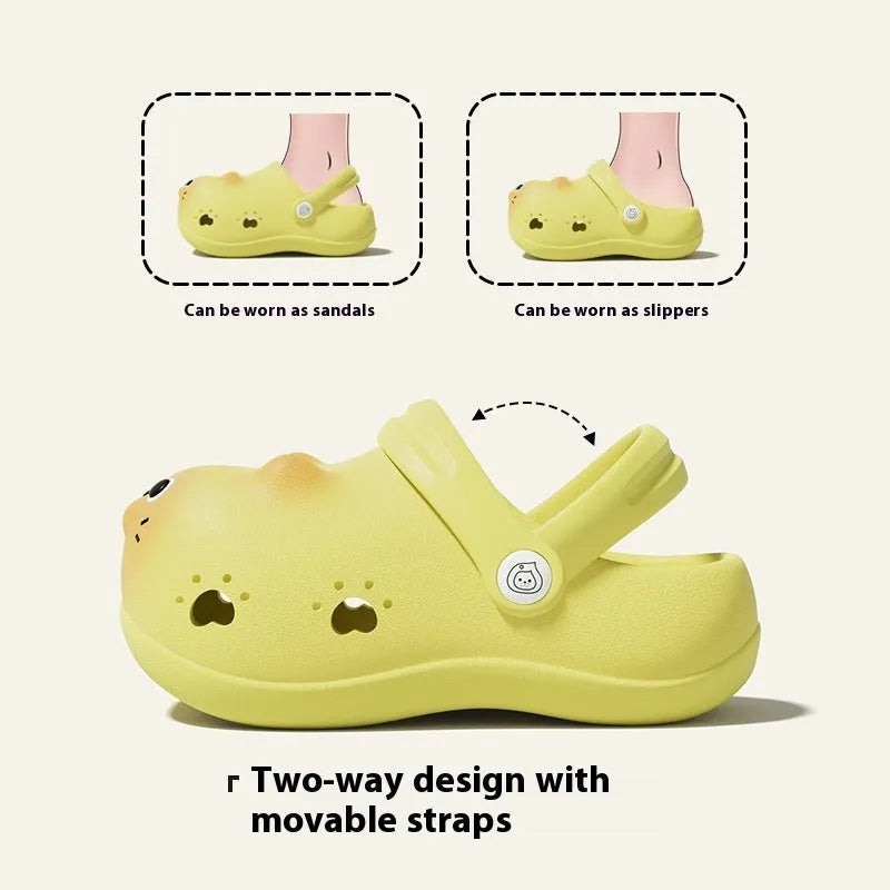 Children's closed toe slippers in grey brown, EVA upper, cartoon paradise design, size 140 for foot length 13-13.5cm