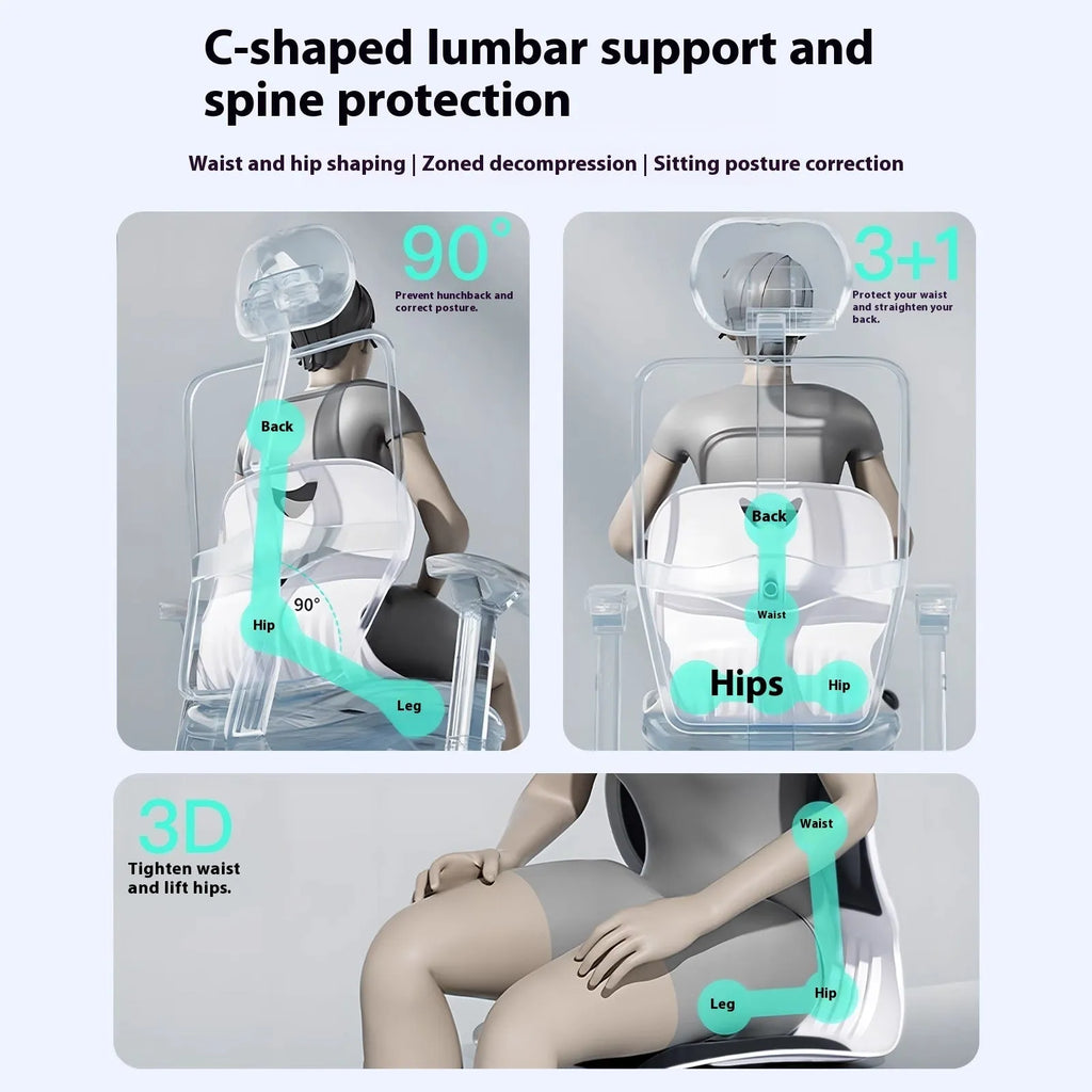 Grey lumbar support cushion with sponge filler for back comfort during extended sitting