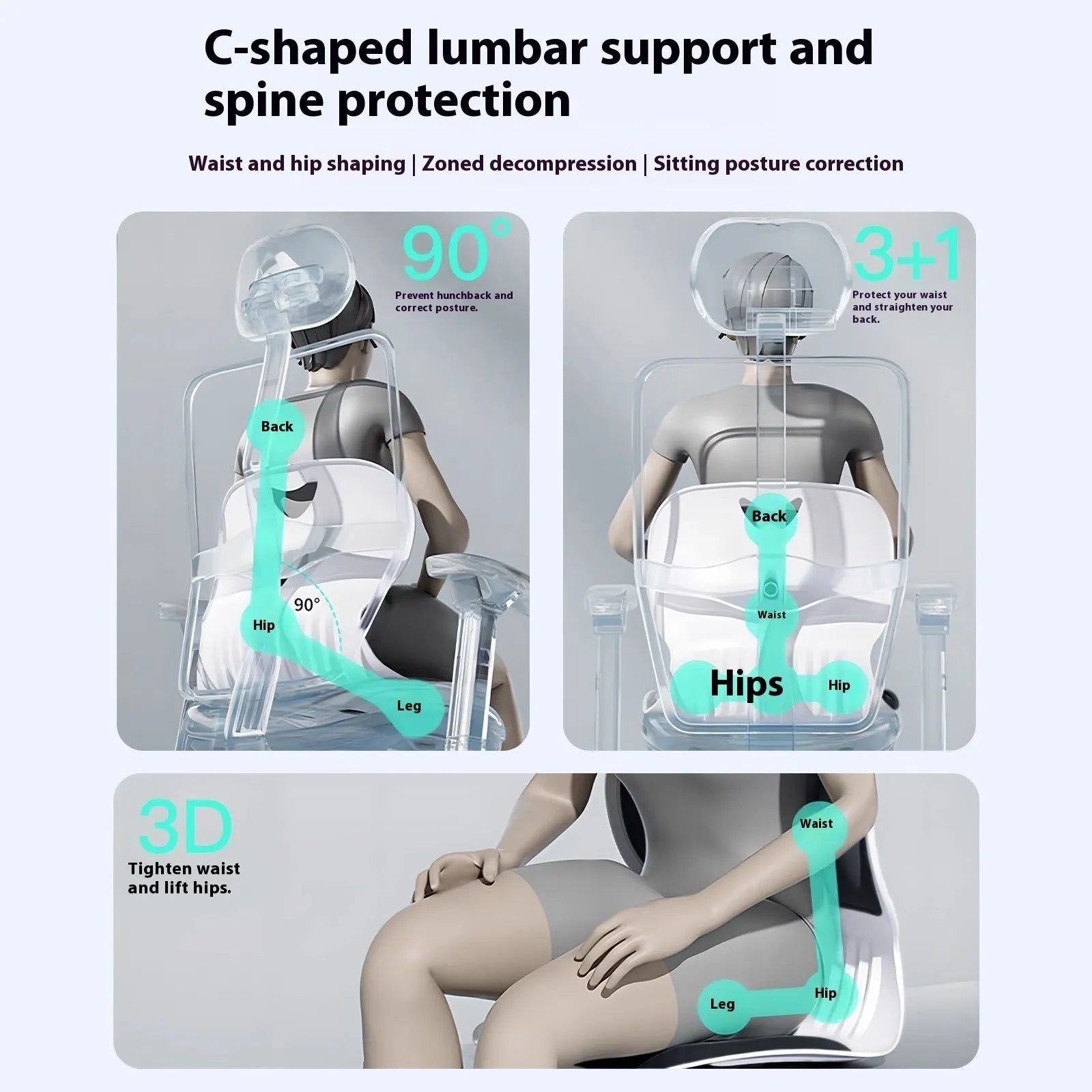 Grey lumbar support cushion with sponge filler for back comfort during extended sitting