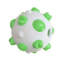 Blue dog teething chew ball with serrated bumps and hollow treat compartment