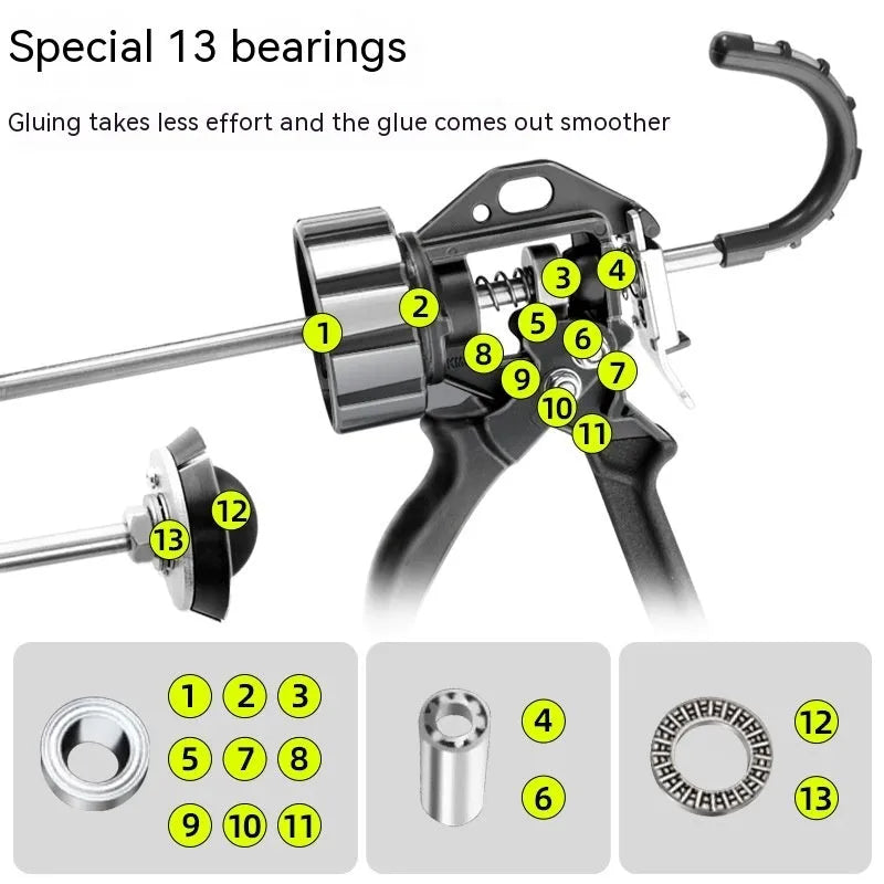 Aluminium glue gun with 13 bearing structure for sealant application