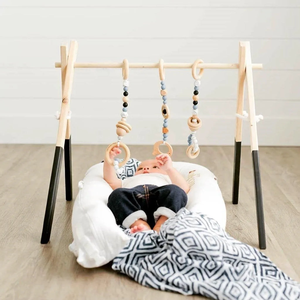 Wooden baby infant fitness frame decorative toy polished wood 47.5cm height multi-colour