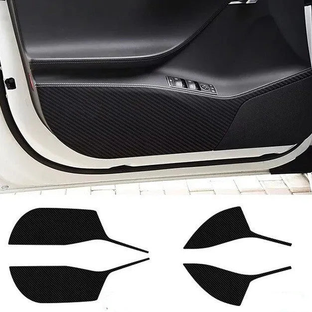 Four pre-cut carbon fibre protective films for Tesla Model S interior door control layouts.