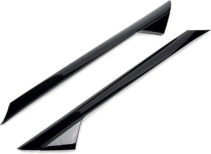 Black front windshield decorative trim panel for Ford vehicles, side view.