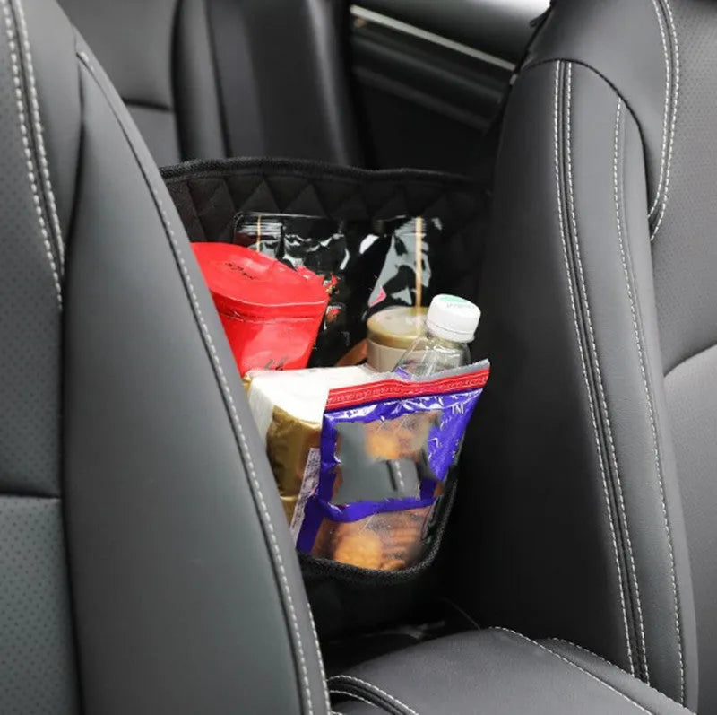 Nylon car seat storage net pocket measuring 27x39x10cm in a black colour option