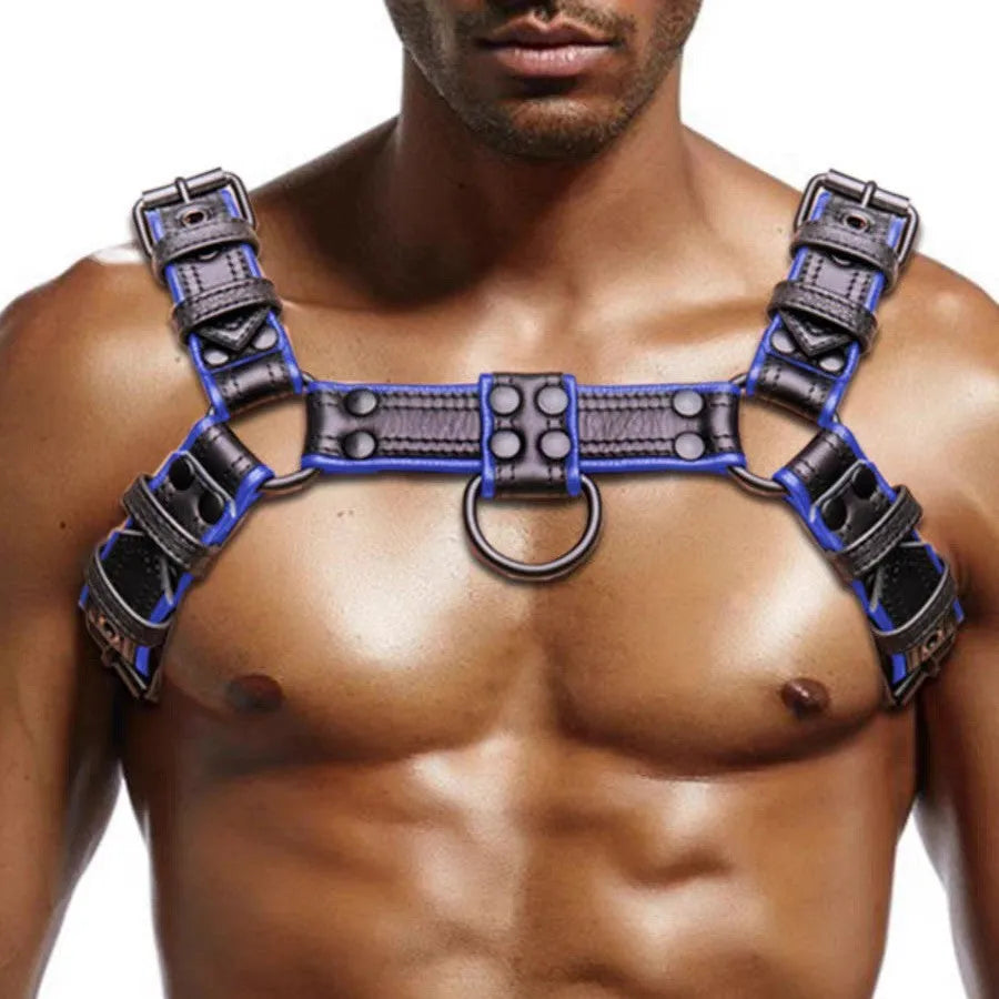 Leather binding prop armband pair for men, black or blue, with adjustable strap