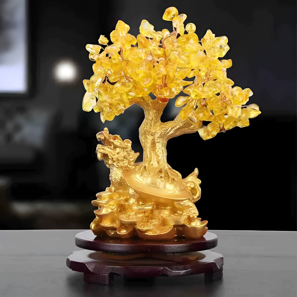 Citrine-coloured resin small water turtle money tree Feng Shui ornament.