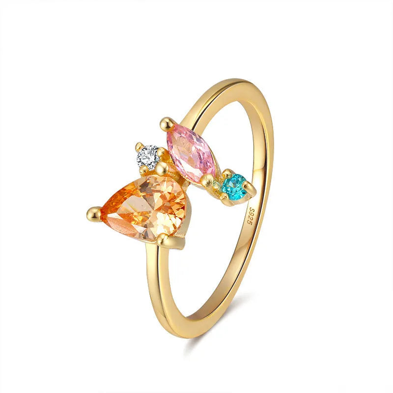 14K gold colour diamond coloured zircon ring for women, geometry style, sterling silver inlay, electroplated finish