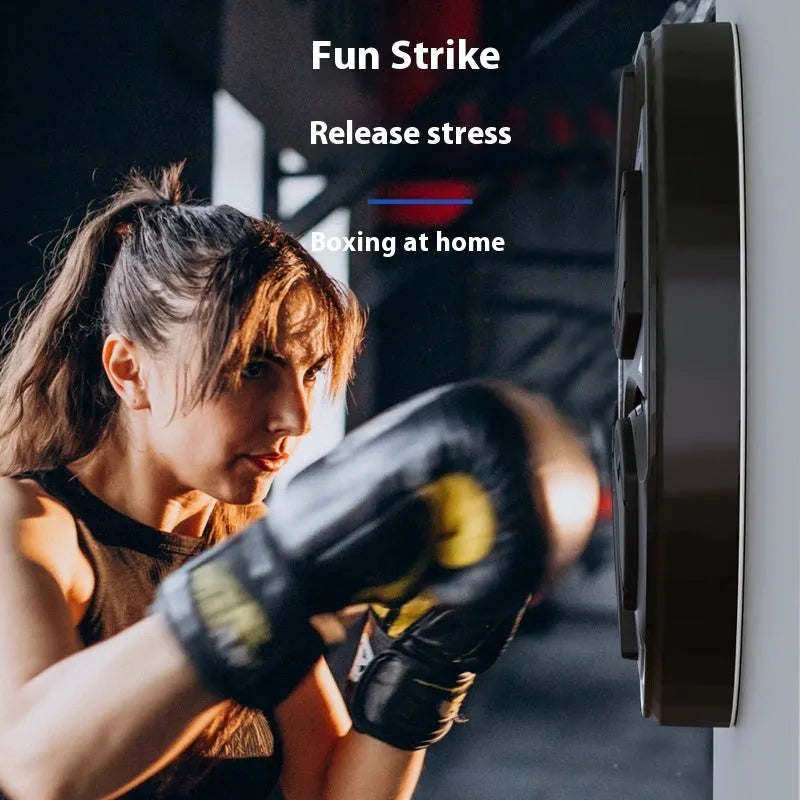 Black leather intelligent music boxing machine wall target with attached gloves for home training